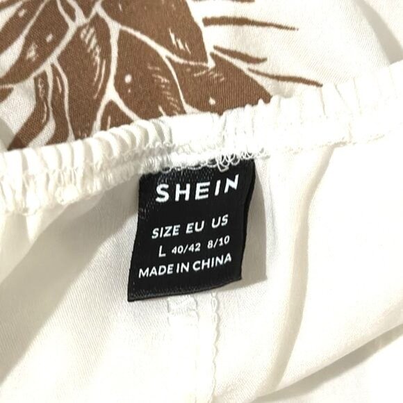 White Pineapple-Print Shein Sleeveless Summer Romper With V-Neck & Adjustable Ti - Picture 5 of 7